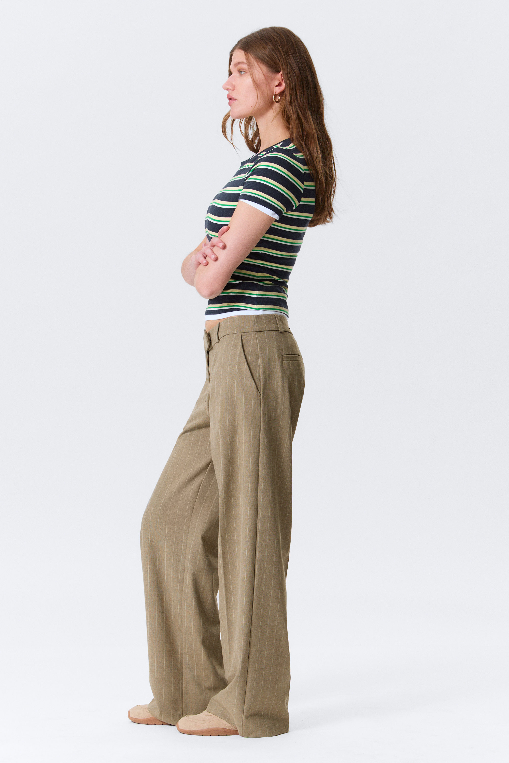 low rise suiting trousers - Pinstriped Mole | Monki WW
