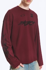 Dark Red - Racer - Oversized Graphic Long-sleeve - 2