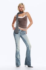 Cloudy Blue - Mellanblå - Booty Bei Low Waist Skinny Bootcut Jeans - 0