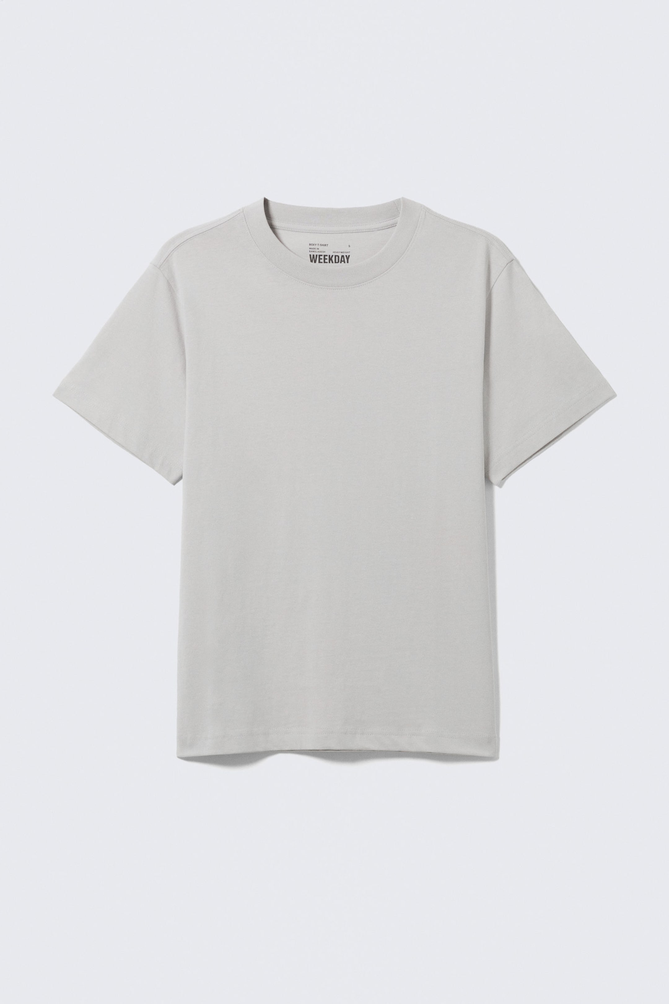 Ljusgrå - Kraftig Kort Boxig T-shirt - 3