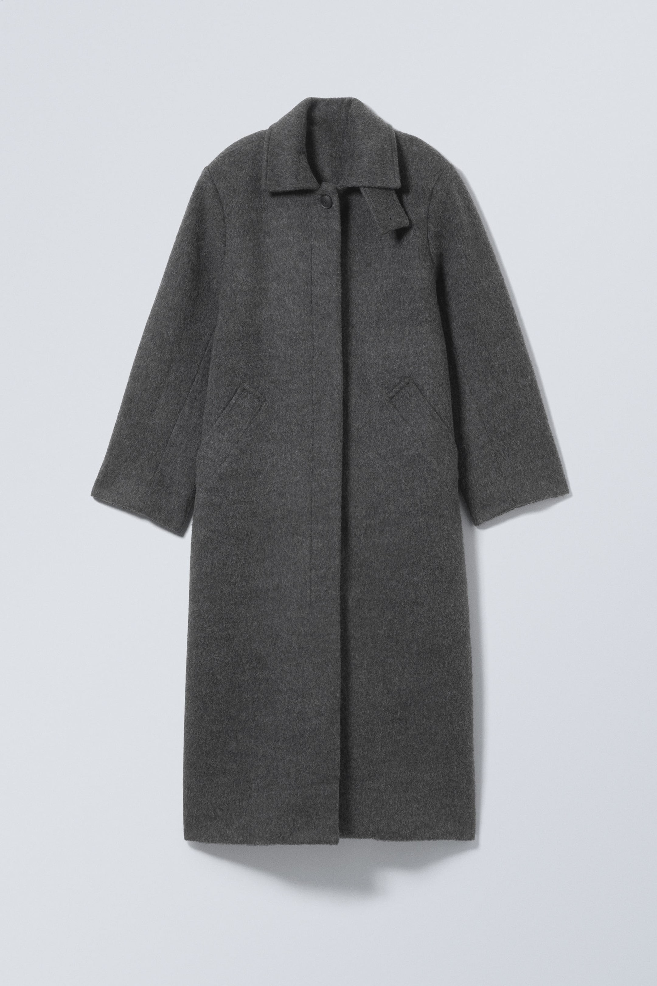 Dark Grey Melange - Long Hairy Oversized Wool-Blend Coat - 0