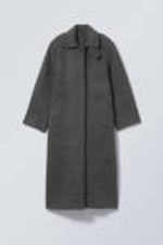Dark Grey Melange - Long Hairy Oversized Wool-Blend Coat - 0