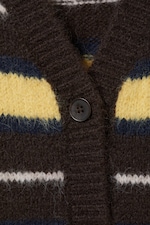 Dark Brown & Yellow Stripes - Soft Knit V-Neck Cardigan - 4