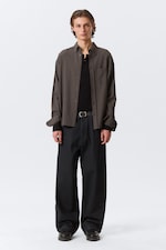 Checked Dark Brown - Loose Structured Button-Down Shirt - 1