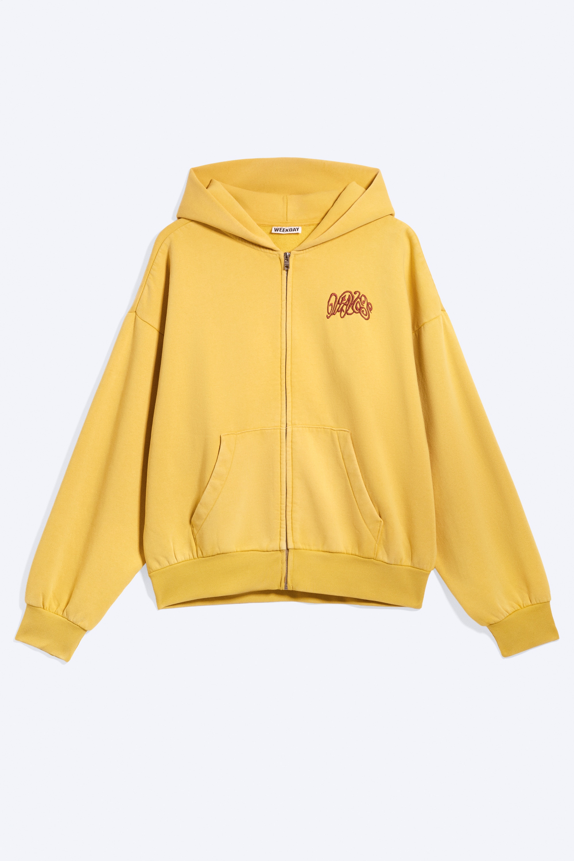 Weiter Hoodie mit Reißverschluss und Print - Gelbe - Rote Welle/Dunkelbraun/Dunkles Graubraun