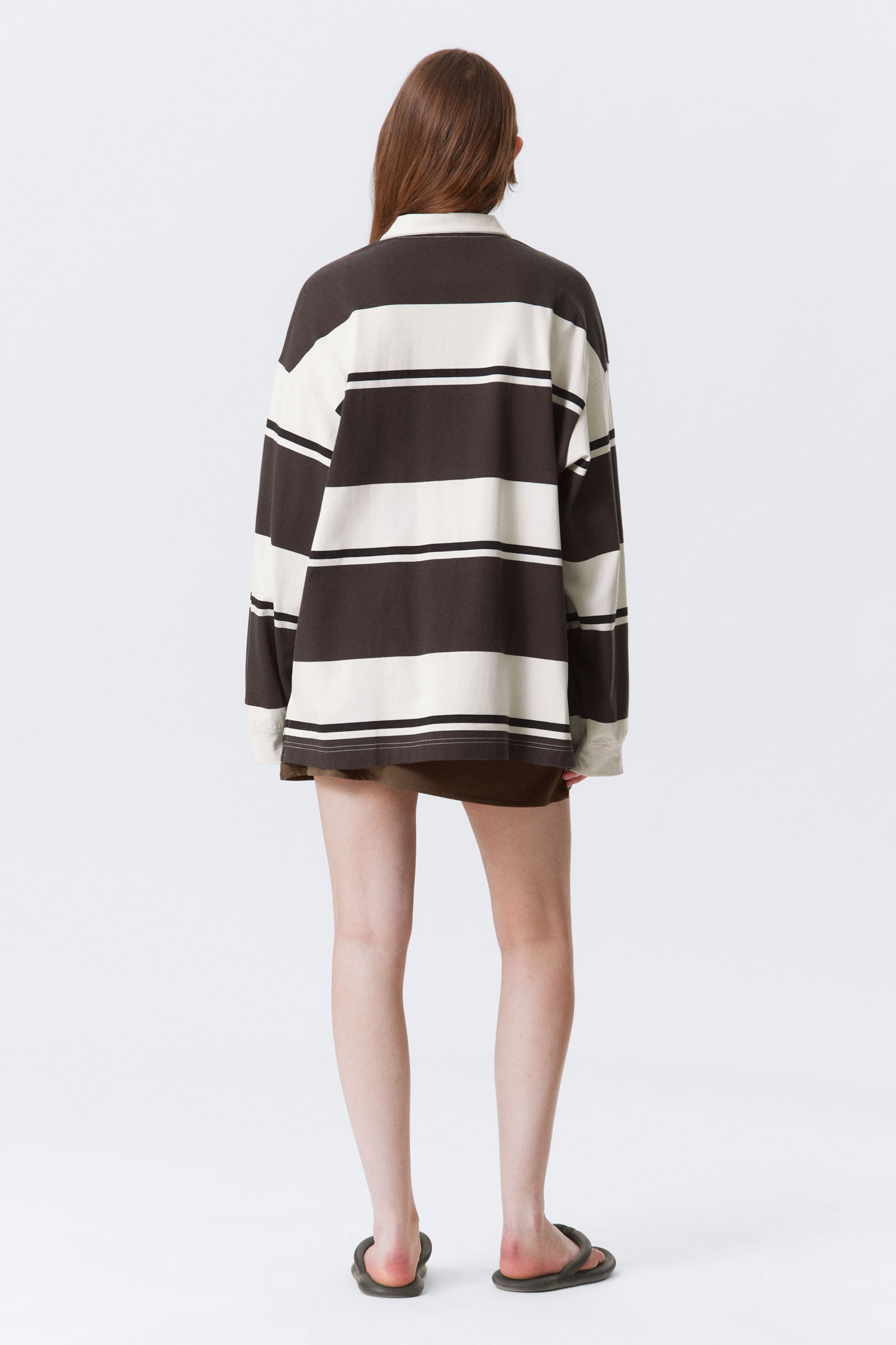Beige & Brunrandig - Randig oversized pikétröja - 2
