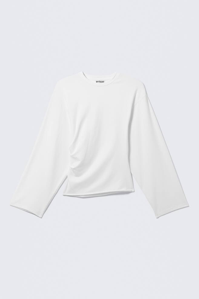 Ruched Long-Sleeved T-shirt - White/Black/Grey Stripe/Black - 1
