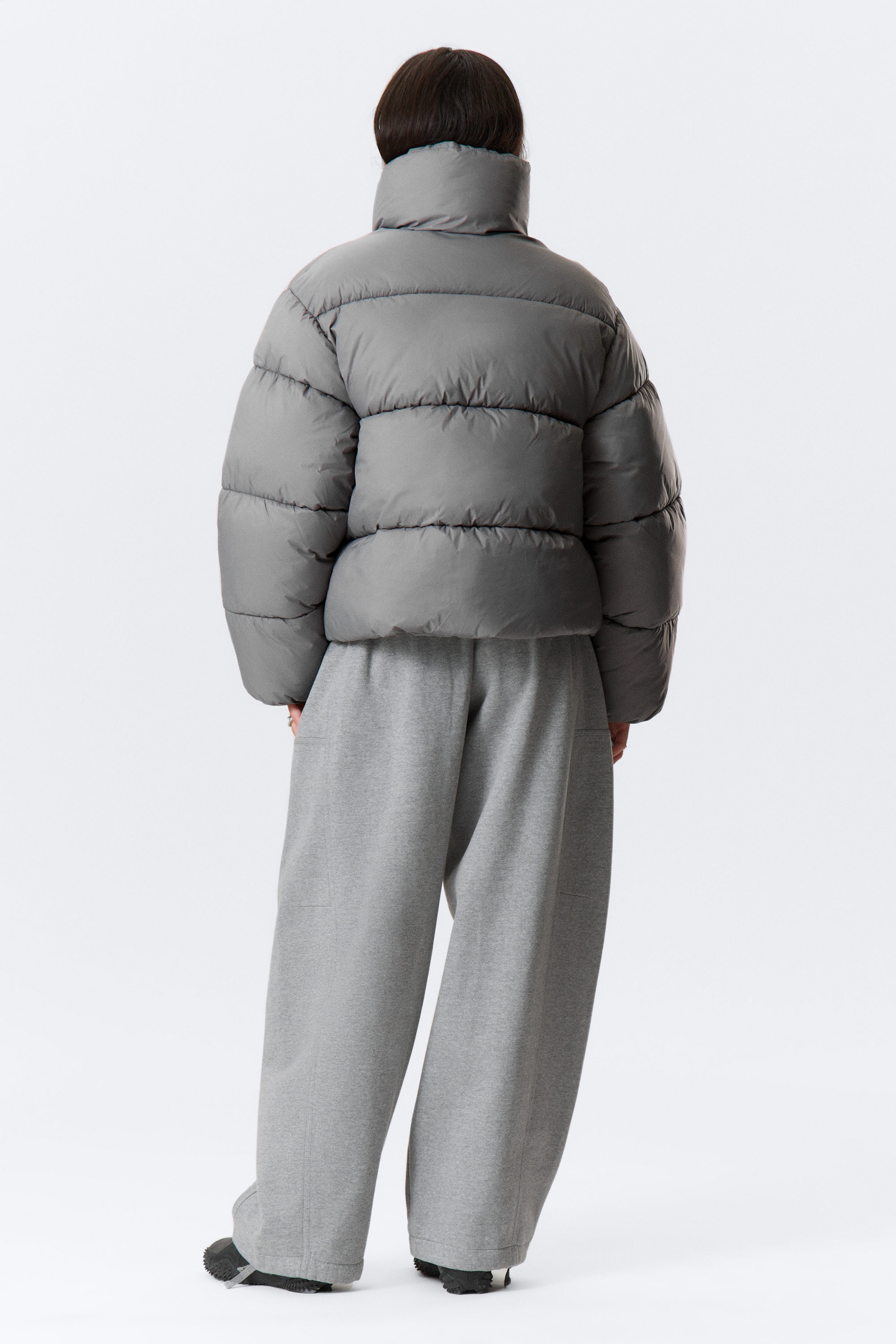 Grey - Short Oversized Puffer Jacket - 5