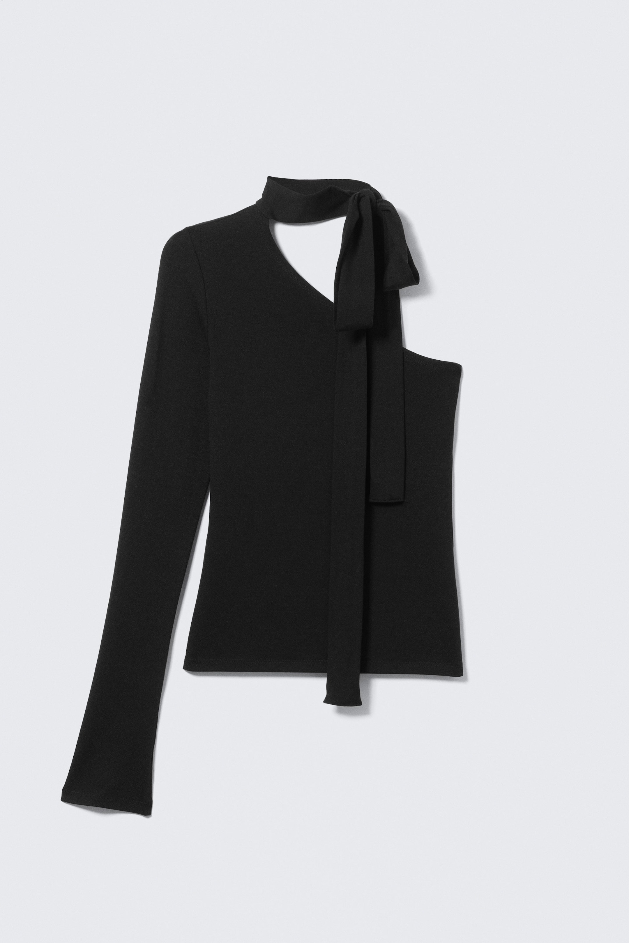 Black - One-Shoulder Long-Sleeved Tie Top - 3