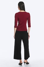 Dark Red - Fitted Three-Quarter Sleeve Top - 2