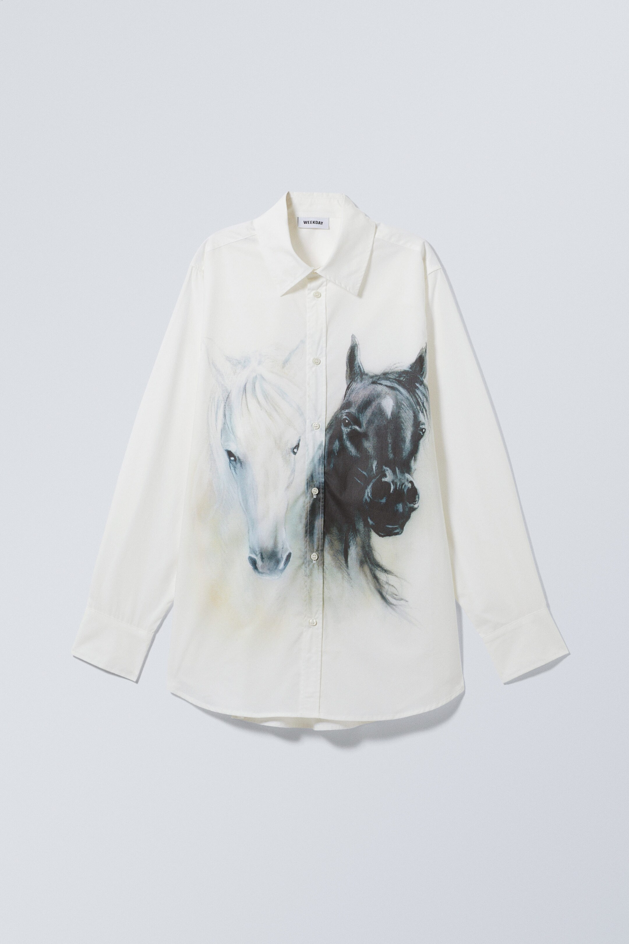 White & Black Horses - Oversized Printed Poplin Shirt - 0
