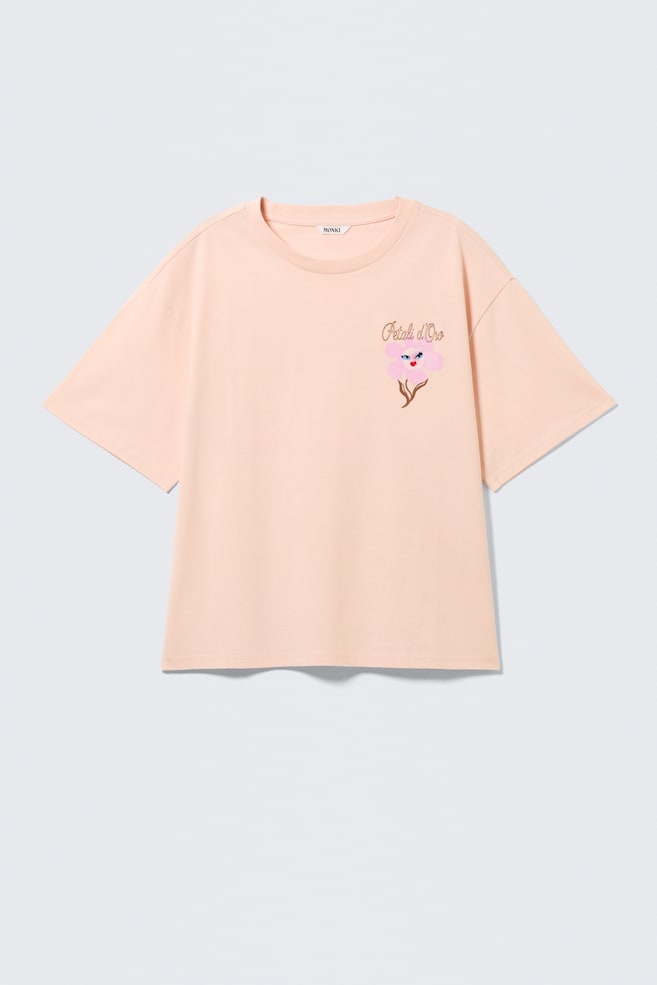 Boxy T-shirt met print - Light Orange - Pink Flower - 1