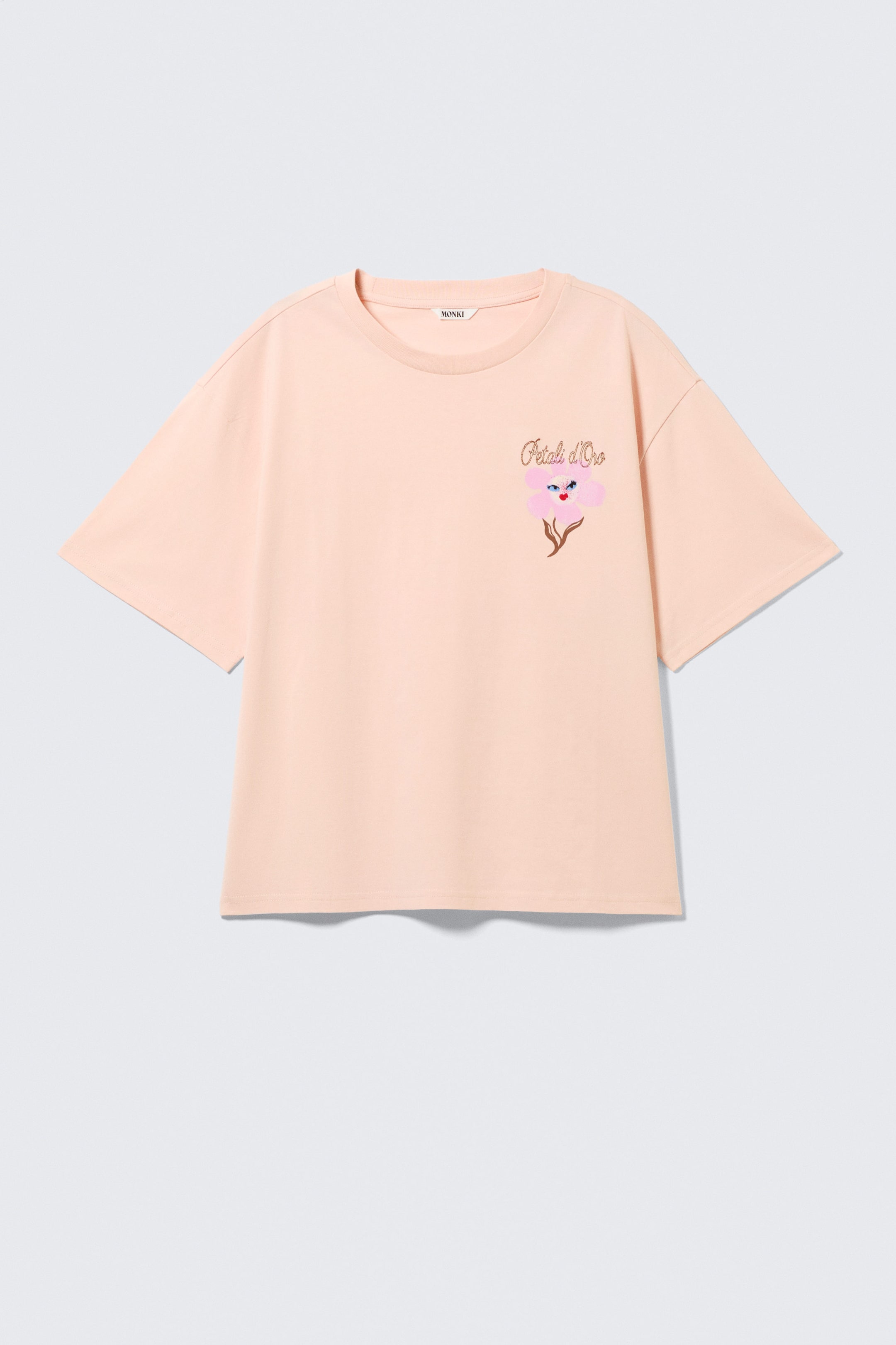 Orange clair - Fleur rose - T-shirt carré imprimé - 1