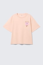 Orange clair - Fleur rose - T-shirt carré imprimé - 0