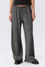 Black & Grey Stripes - Mid Rise Loose Wide Leg Lyocell Trousers - 1