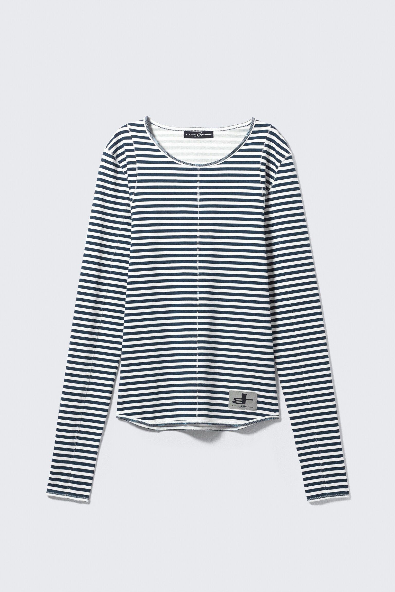 T-shirt unissexo de manga comprida justa CM x LB - Preto e branco às riscas - 2