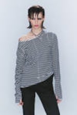 Schwarz-Weiß gestreift - CM x LB körperbetontes Unisex-Longsleeve - 0