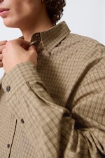 Beige ruit - Ruimvallend boxy popeline overhemd - 1