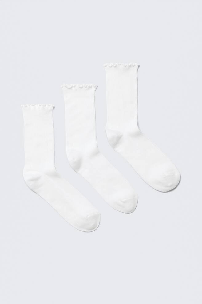 3-pack Frill Edge Socks - White/Black - 1