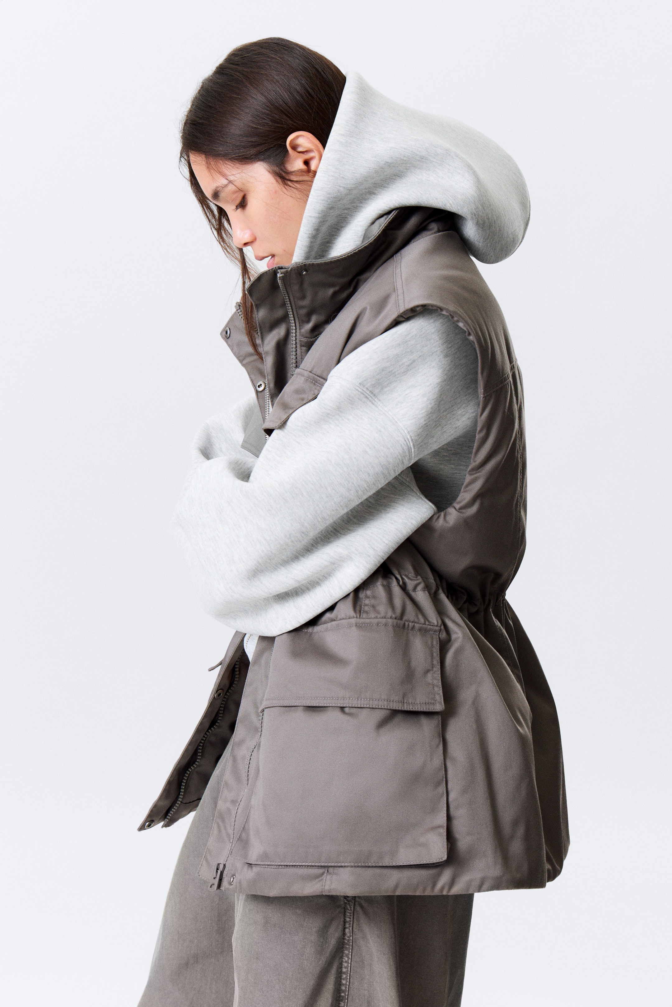 Dark Grey - Oversized Padded Utility Vest - 2