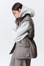 Dark Grey - Oversized Padded Utility Vest - 1