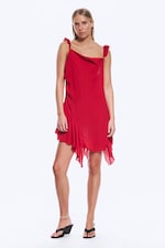 Bright Red - Sleeveless Square-Neck Mini Dress - 0