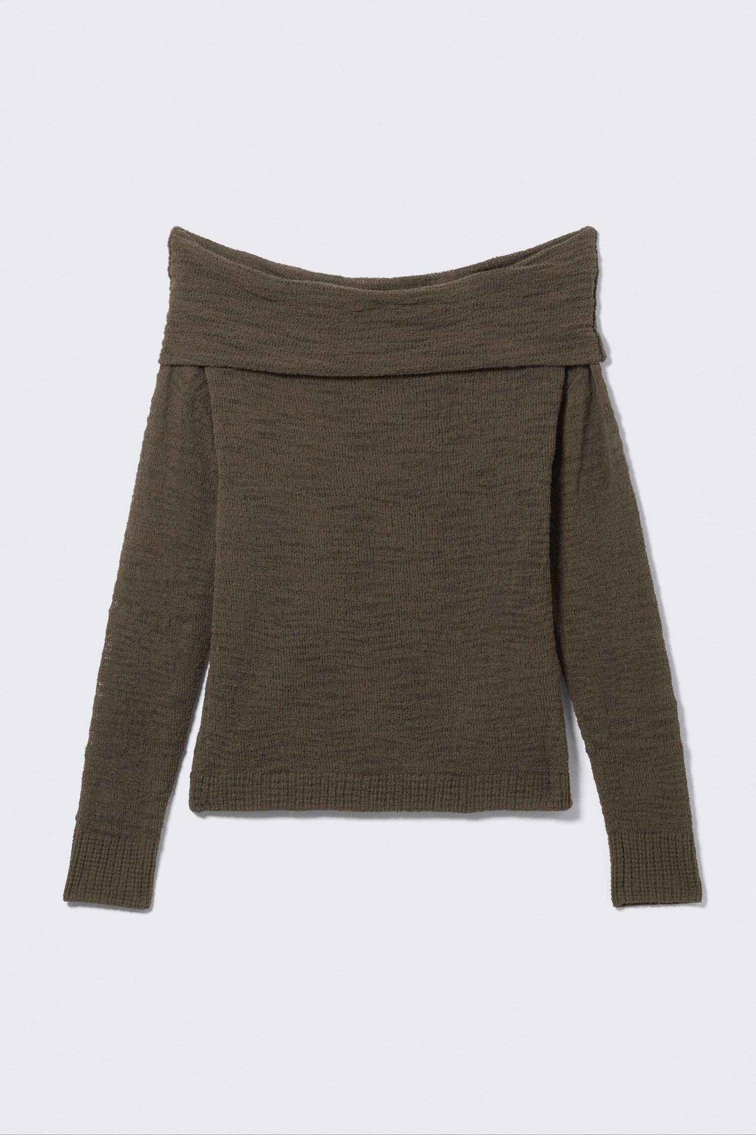Off-Shoulder Knitted Sweater - Dark Brown/Black - 2