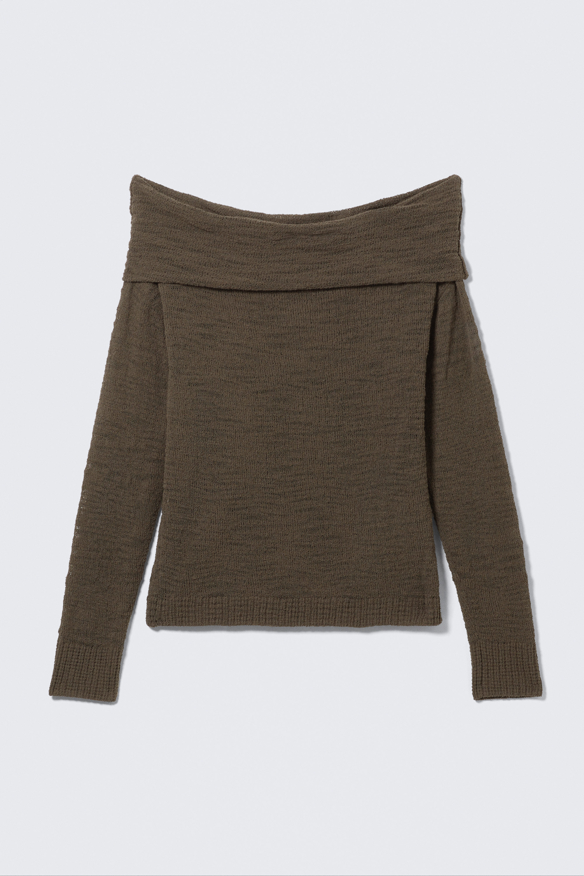 Dark Brown - Off-Shoulder Knitted Sweater - 4