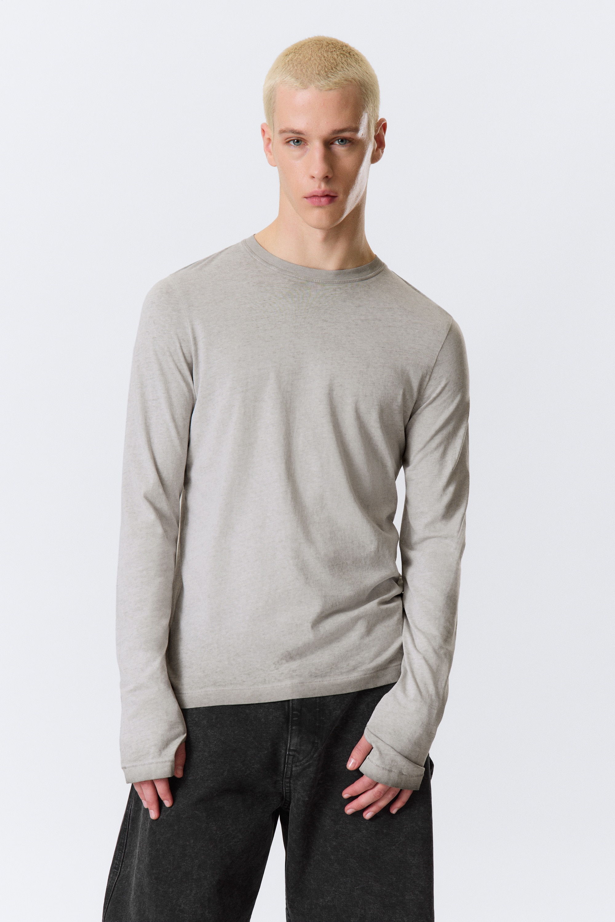 Relaxed Long-Sleeved Cotton T-Shirt - Mole Închis Spălat