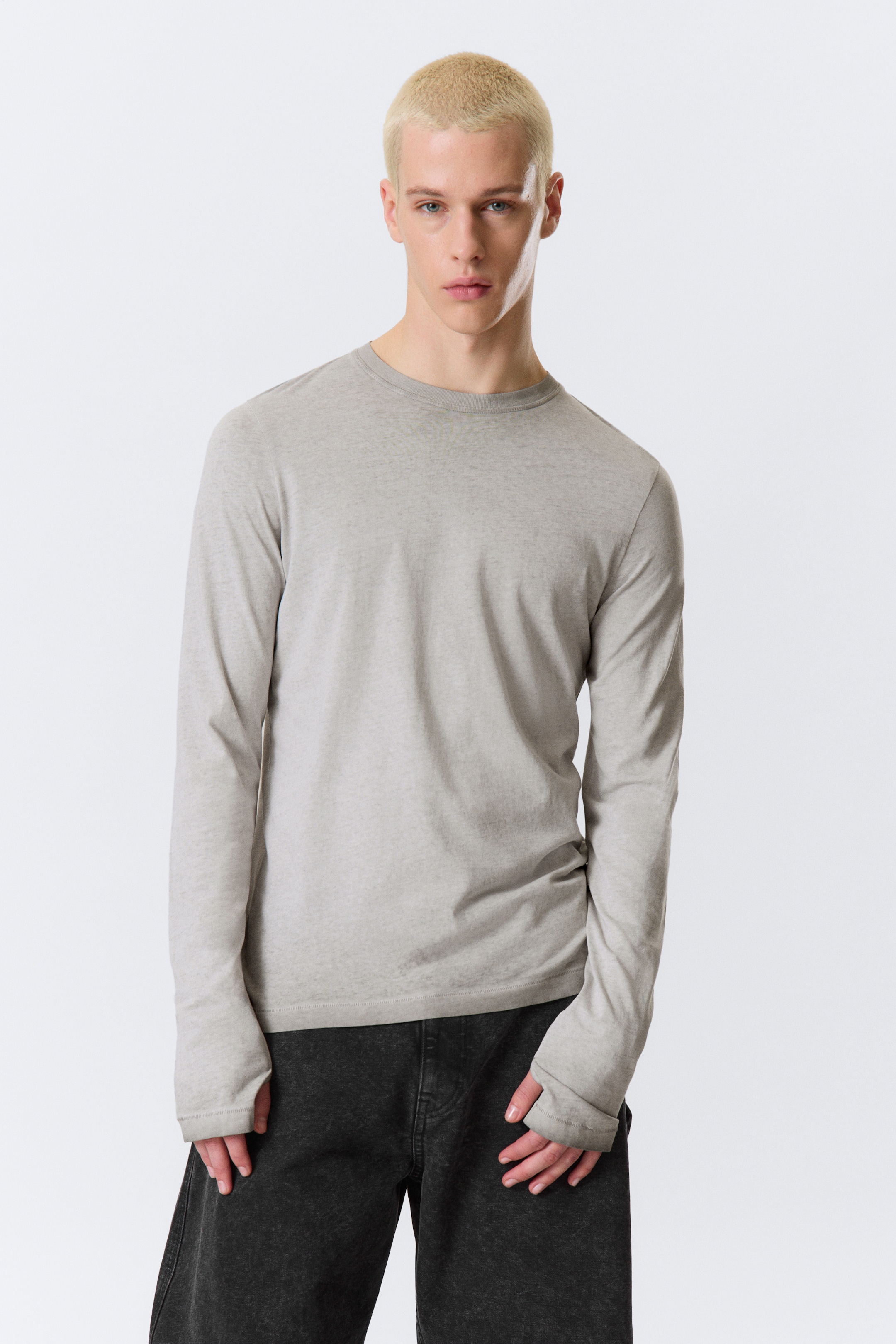 Ingrandisci l'immagine: Relaxed Long-Sleeved Cotton T-Shirt - Washed Dark Mole - UOMO | H&M CH 1