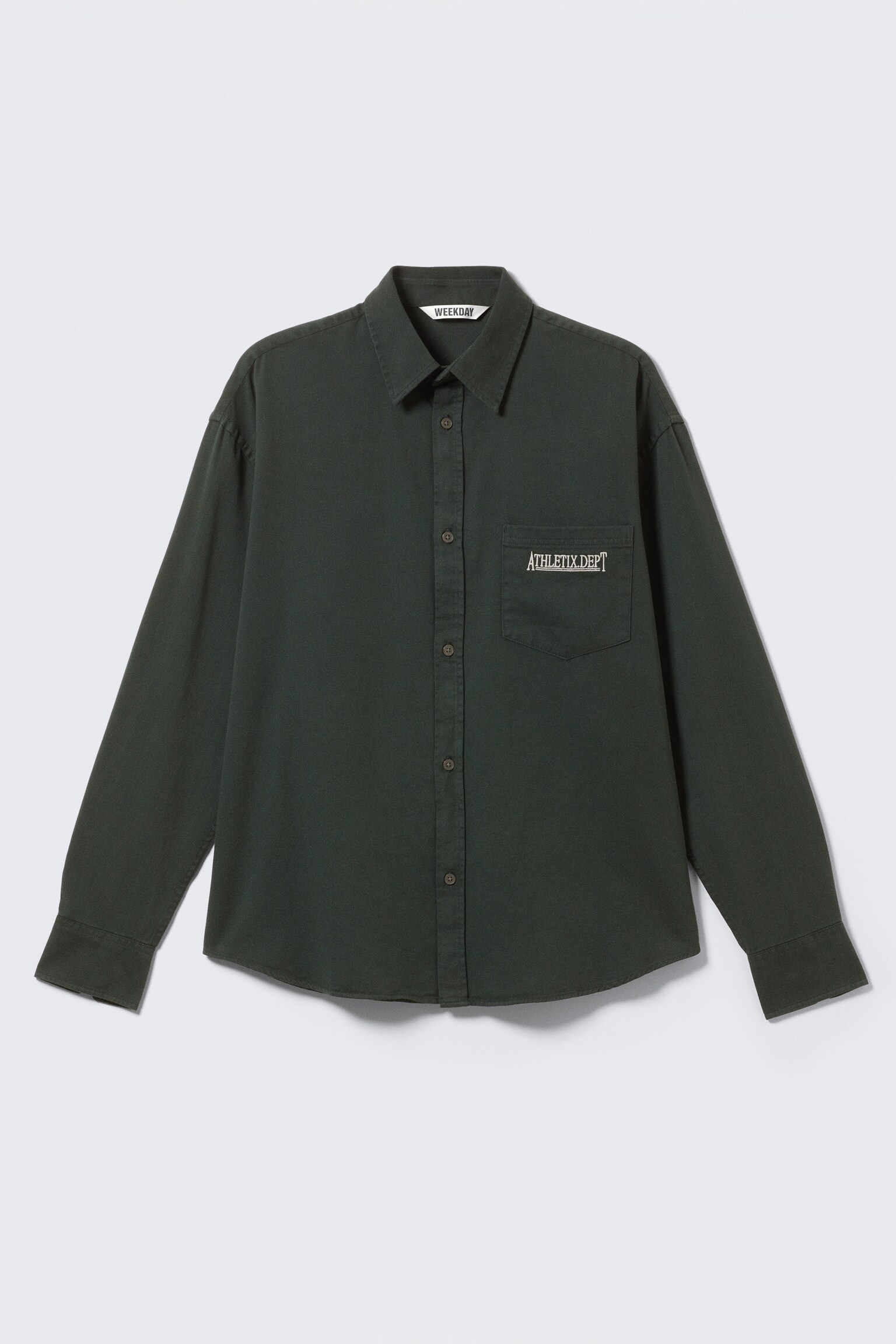 Embroidered Oversized Cotton Shirt - Dark Green/Beige