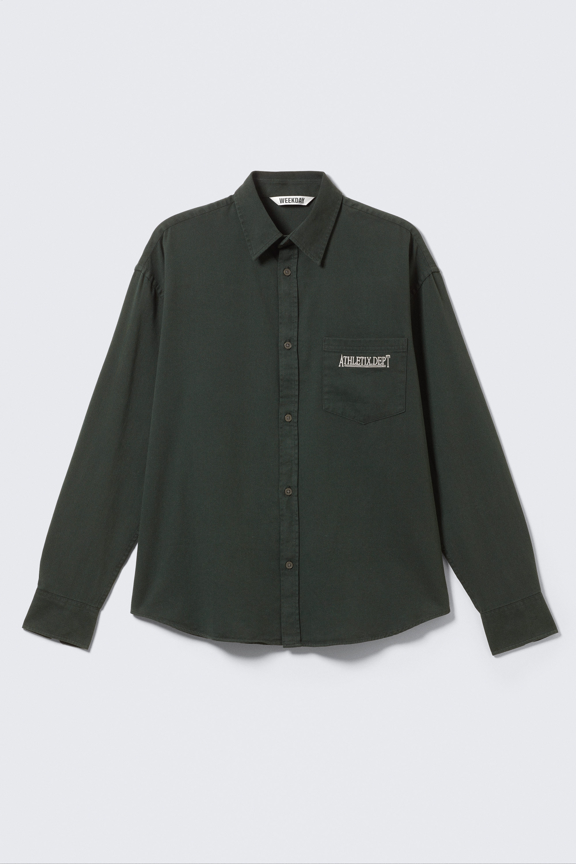 Dark Green - Embroidered Oversized Cotton Shirt - 5