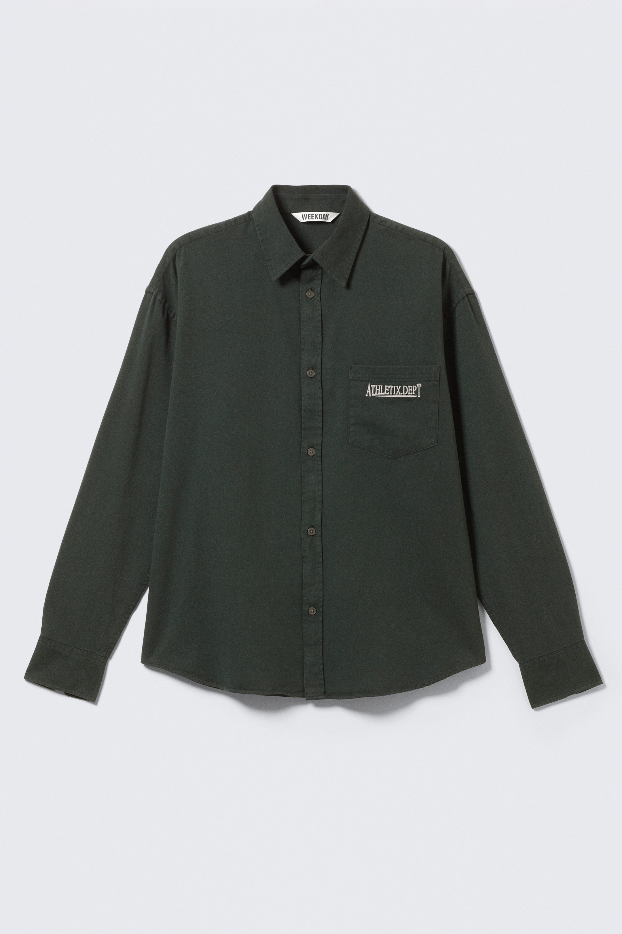 Dark Green - Embroidered Oversized Cotton Shirt - 1