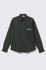 Dunkelgrün - Besticktes oversized Baumwollhemd - 0