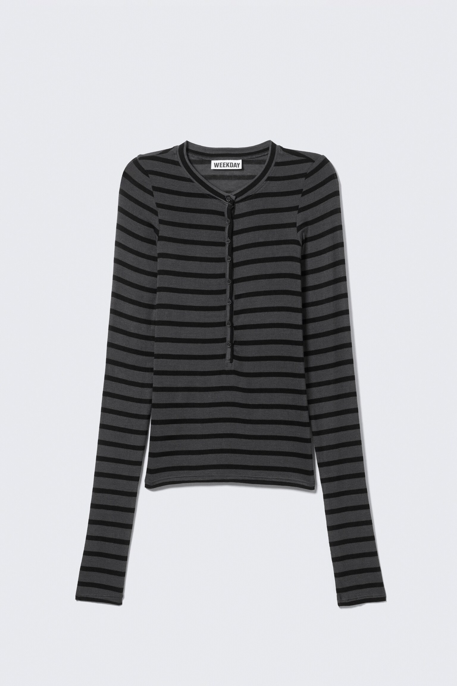 Top henley z długim rękawem - Black & Grey Stripes/Ciemnoniebieski - 2