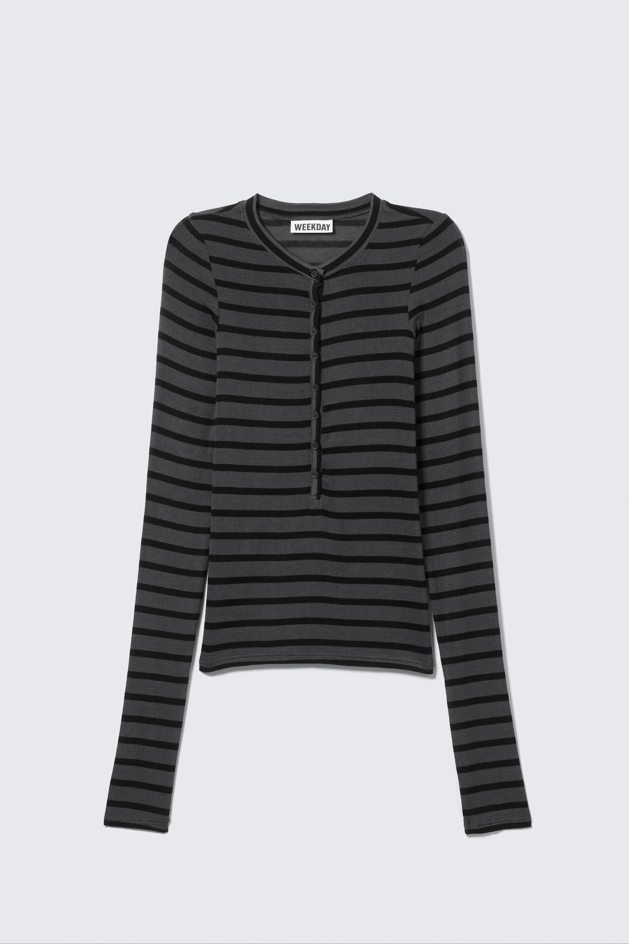 Black & Grey Stripes - SLIM BUTTONED LONG SLEEVE TOP - 1