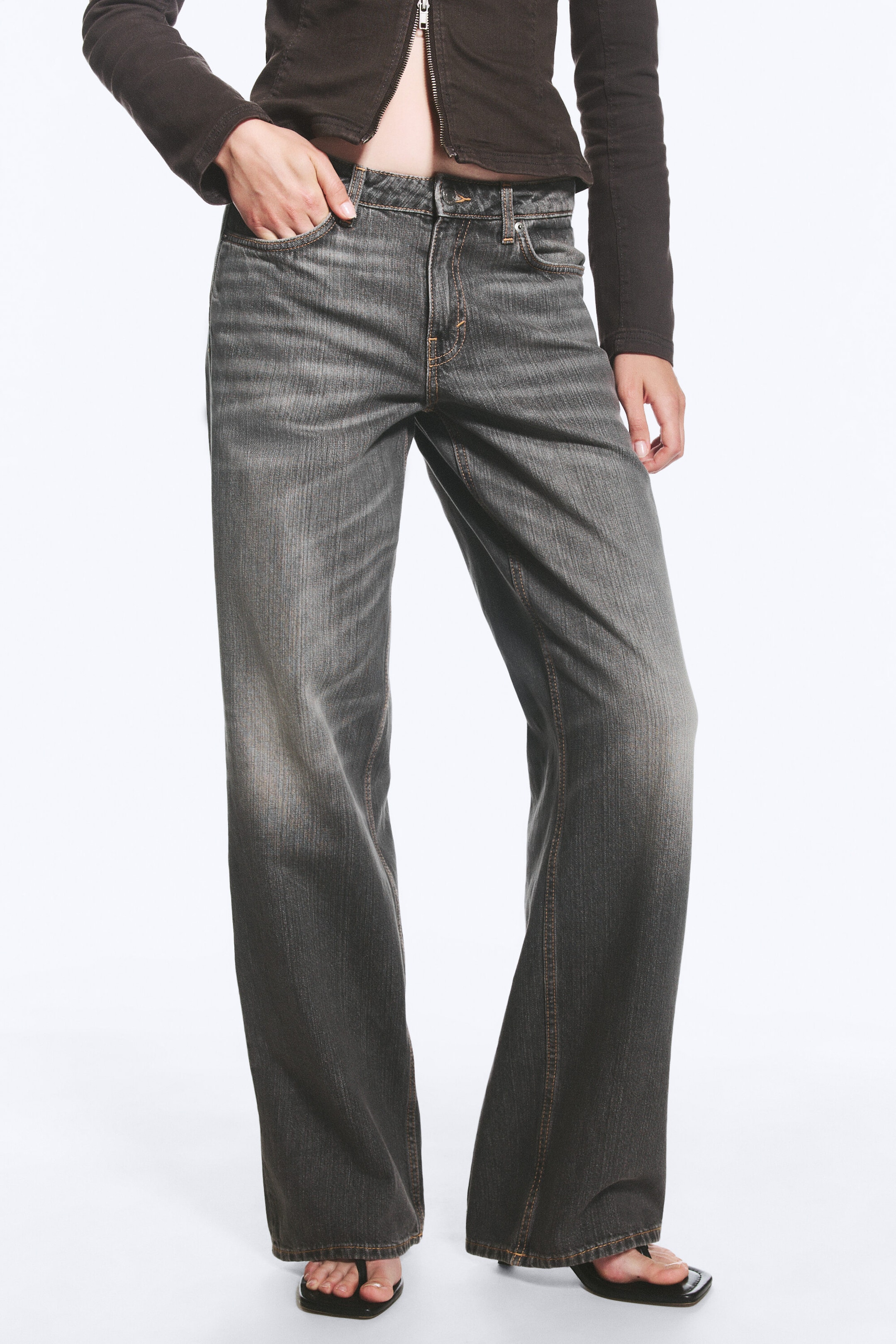 Mine Grey - Dark Grey - Ample Low Rise Loose Wide Jeans - 1