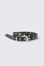 Black - Silver Buckle - Riem van imitatieleer met metalen oogjes - 0