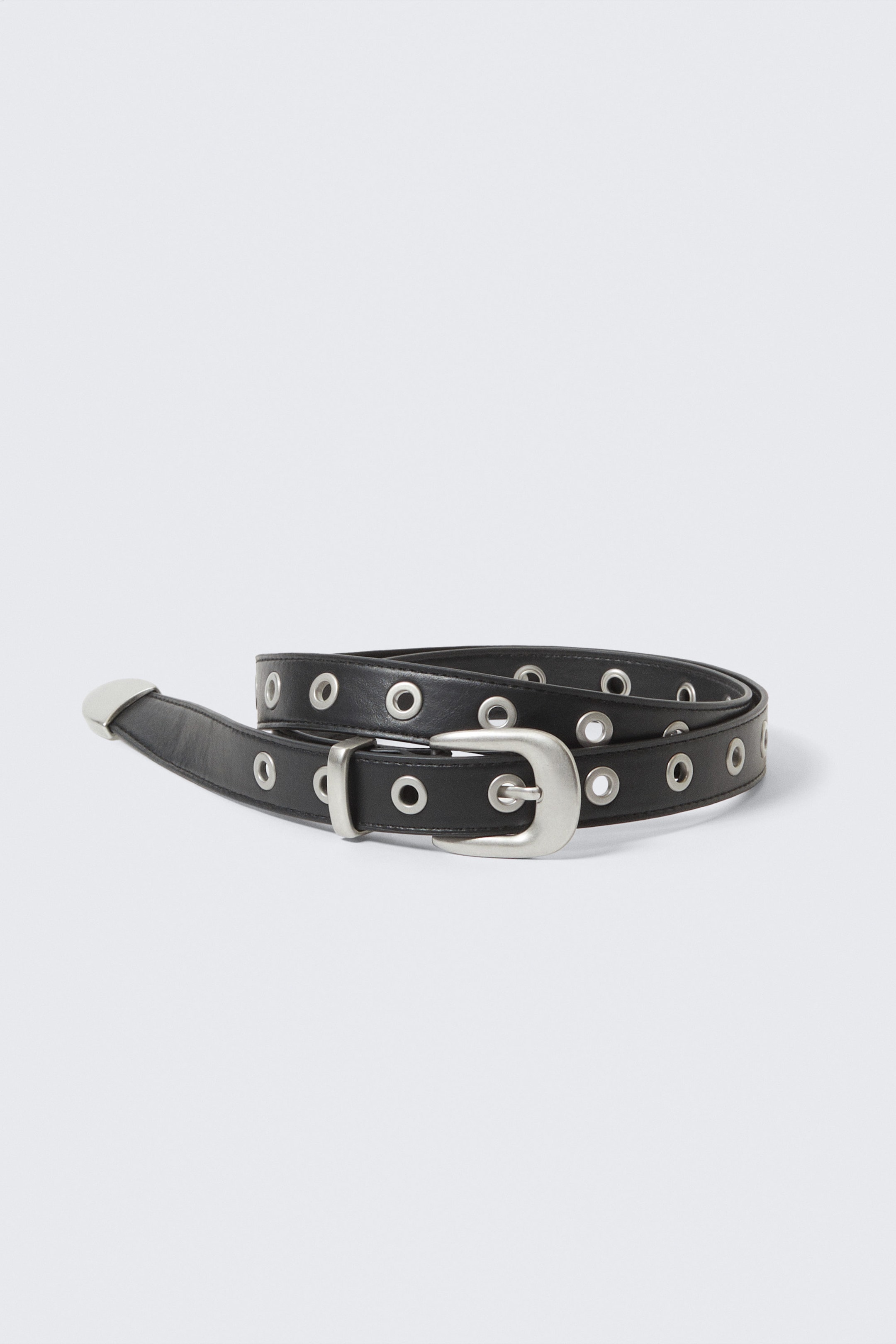 Black - Silver Buckle - Metal Eyelet Faux Leather Belt