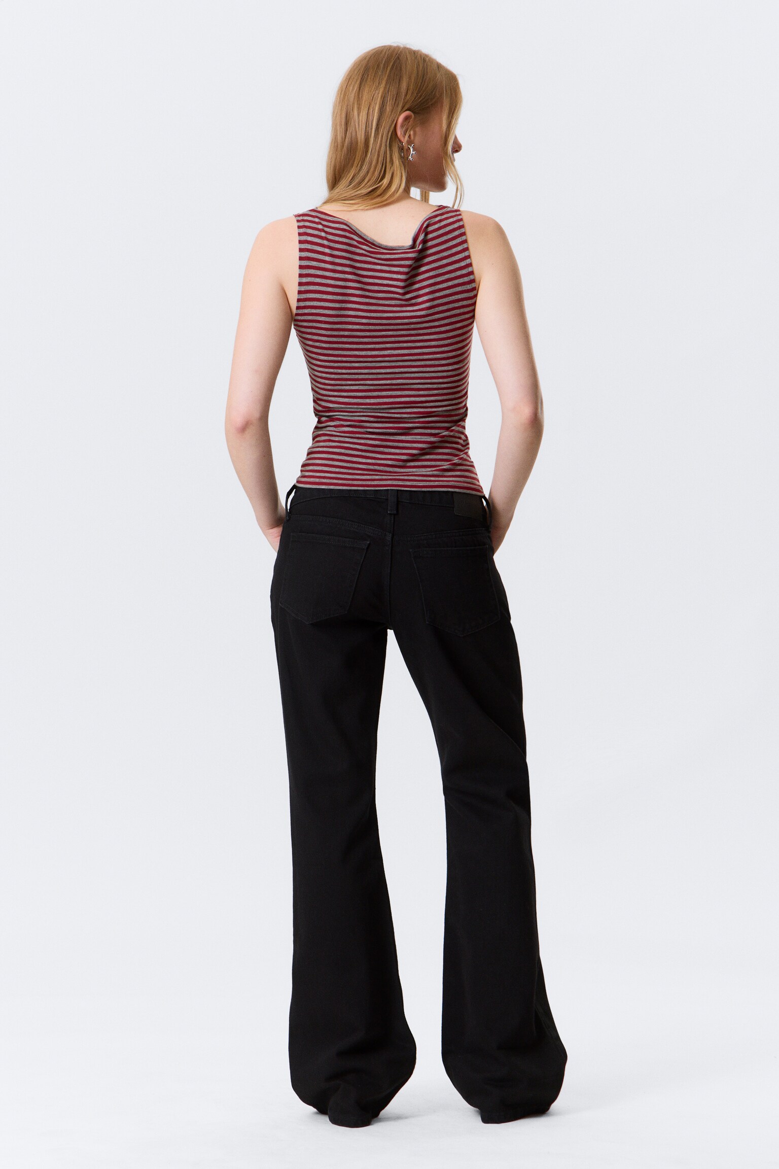Annie Striped Sleeveless Boat-Neck Top - Dark Red & Grey Stripes/Grey & White Stripes/Black & Grey Stripes/Blue & Dark Mole Stripes - 5
