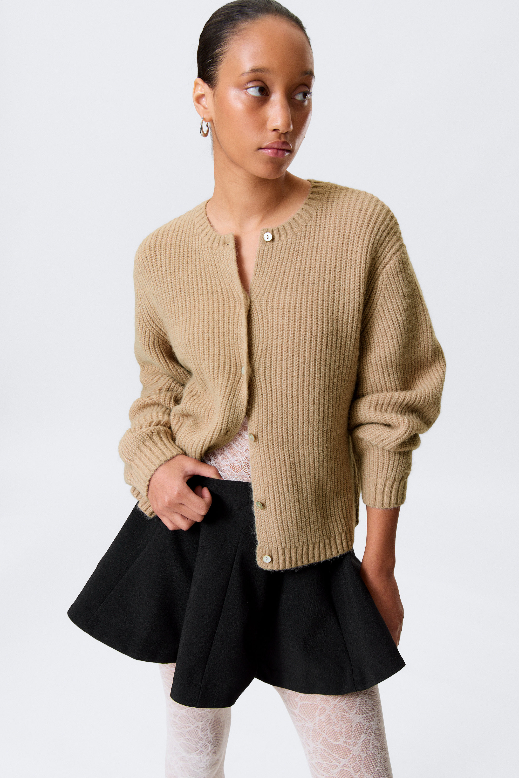 Beige - Weicher Strickcardigan - 2
