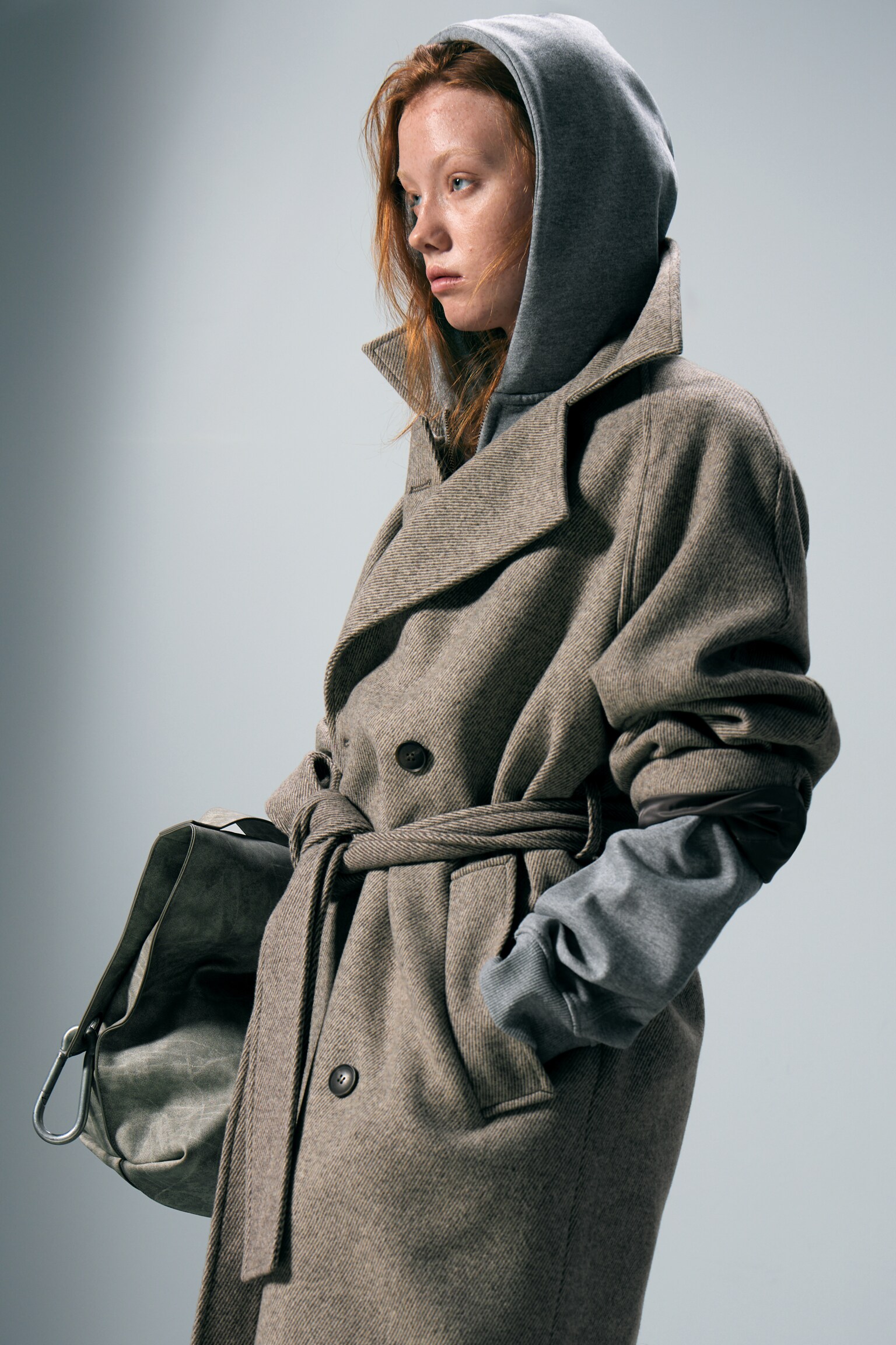 Manteau oversize croisé en laine mélangée Kia - Beige clair/Noir/Marron foncé chiné/Gris foncé chiné - 5