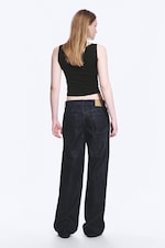 Slub Rinse - Dark Blue - Ample Mid Rise Loose Wide Leg Jeans - 4