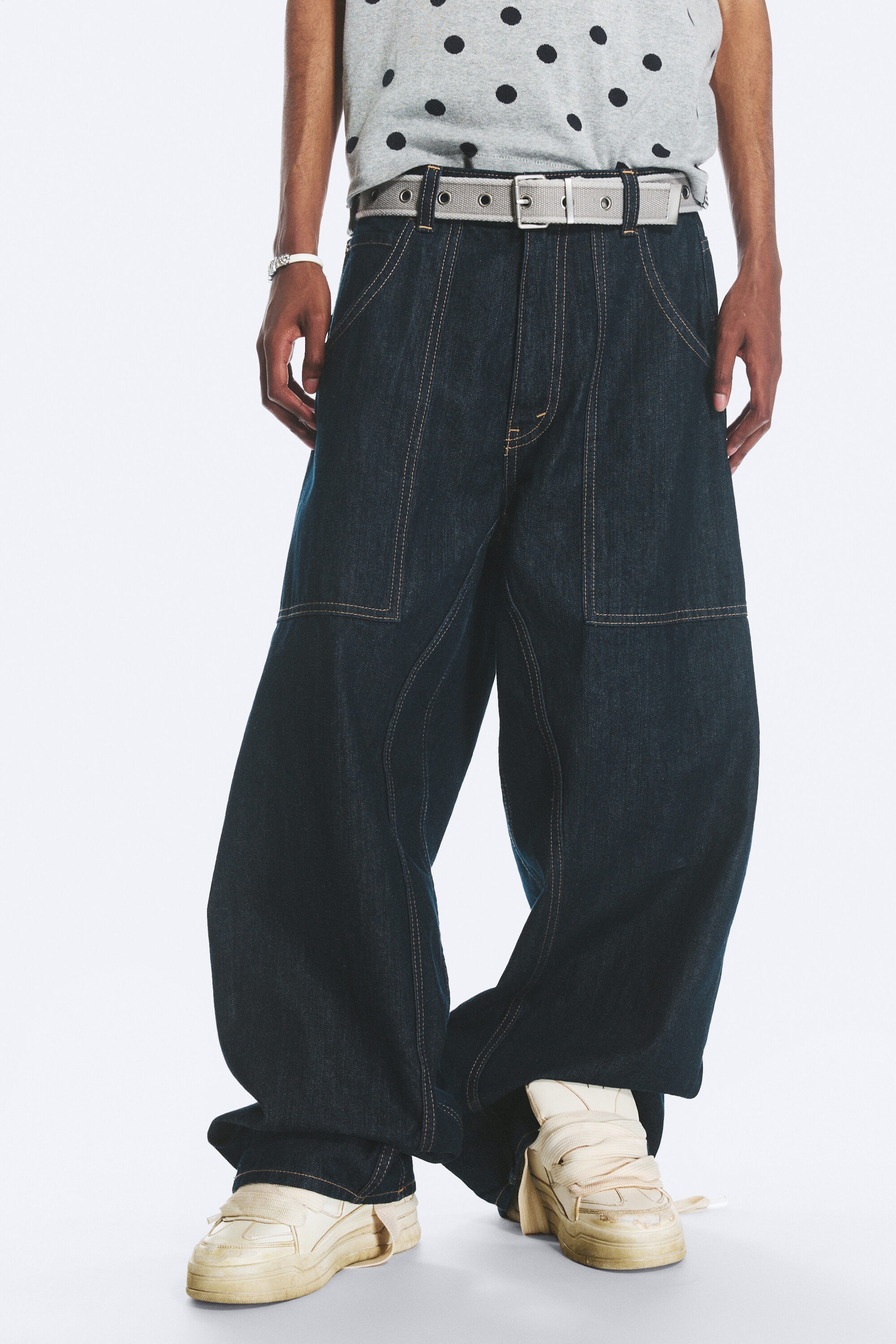 Blue Rinse - Dark Blue - Dunno Unisex Low Rise Loose Barrel Jeans - 1