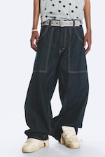 Blue Rinse - Dark Blue - Dunno Unisex Low Rise Loose Barrel Jeans - 1