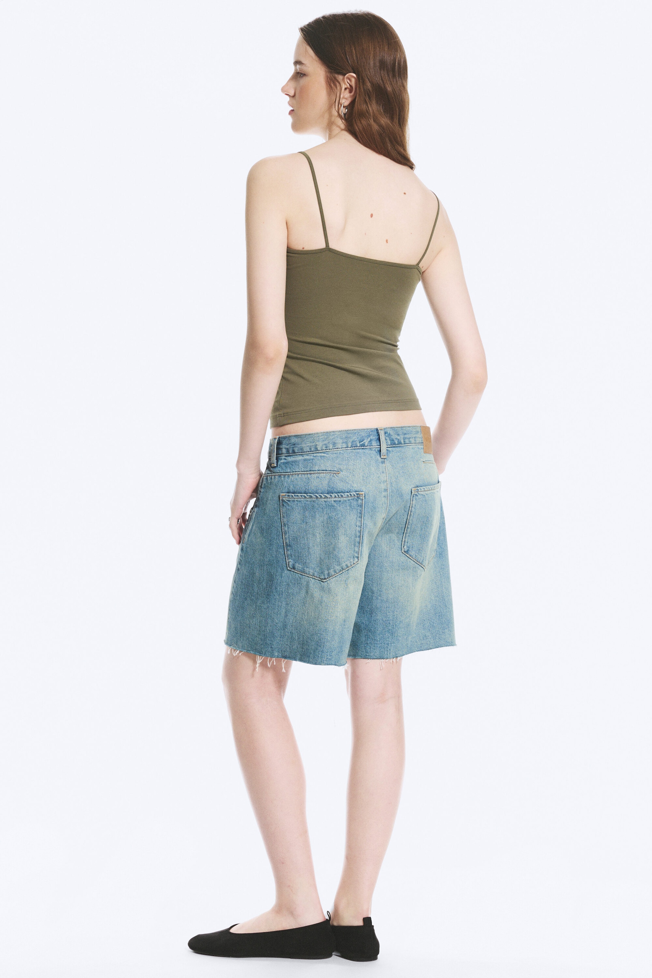 Dusty Khaki Green - Slim V-neck Cotton Singlet - 3