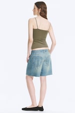 Dusty Khaki Green - Slim V-neck Cotton Singlet - 3