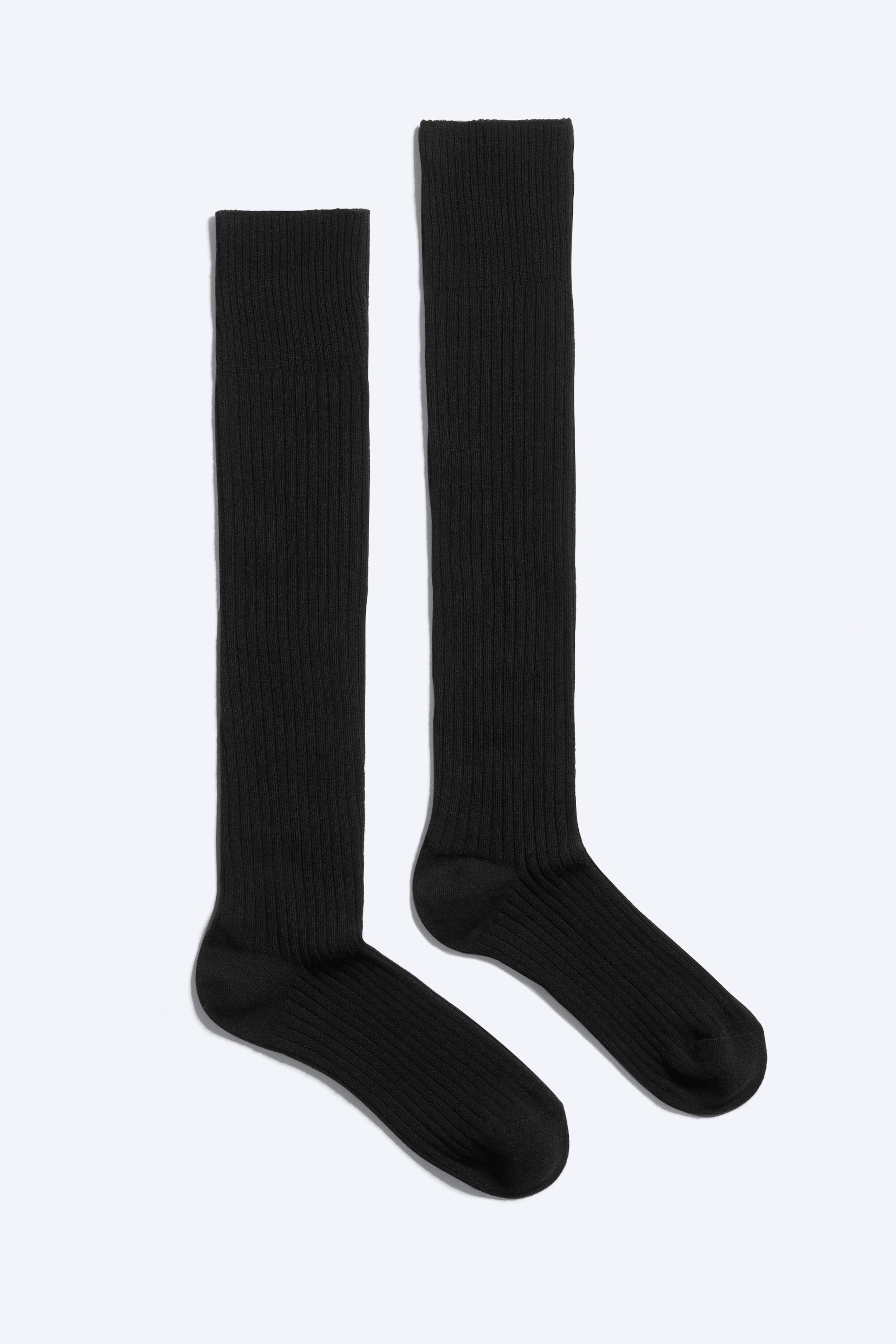 Black - Ribbed Knee-High Socks