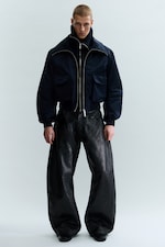 Navy Blue - Shrunken Nylon Bomber Jacket - 2