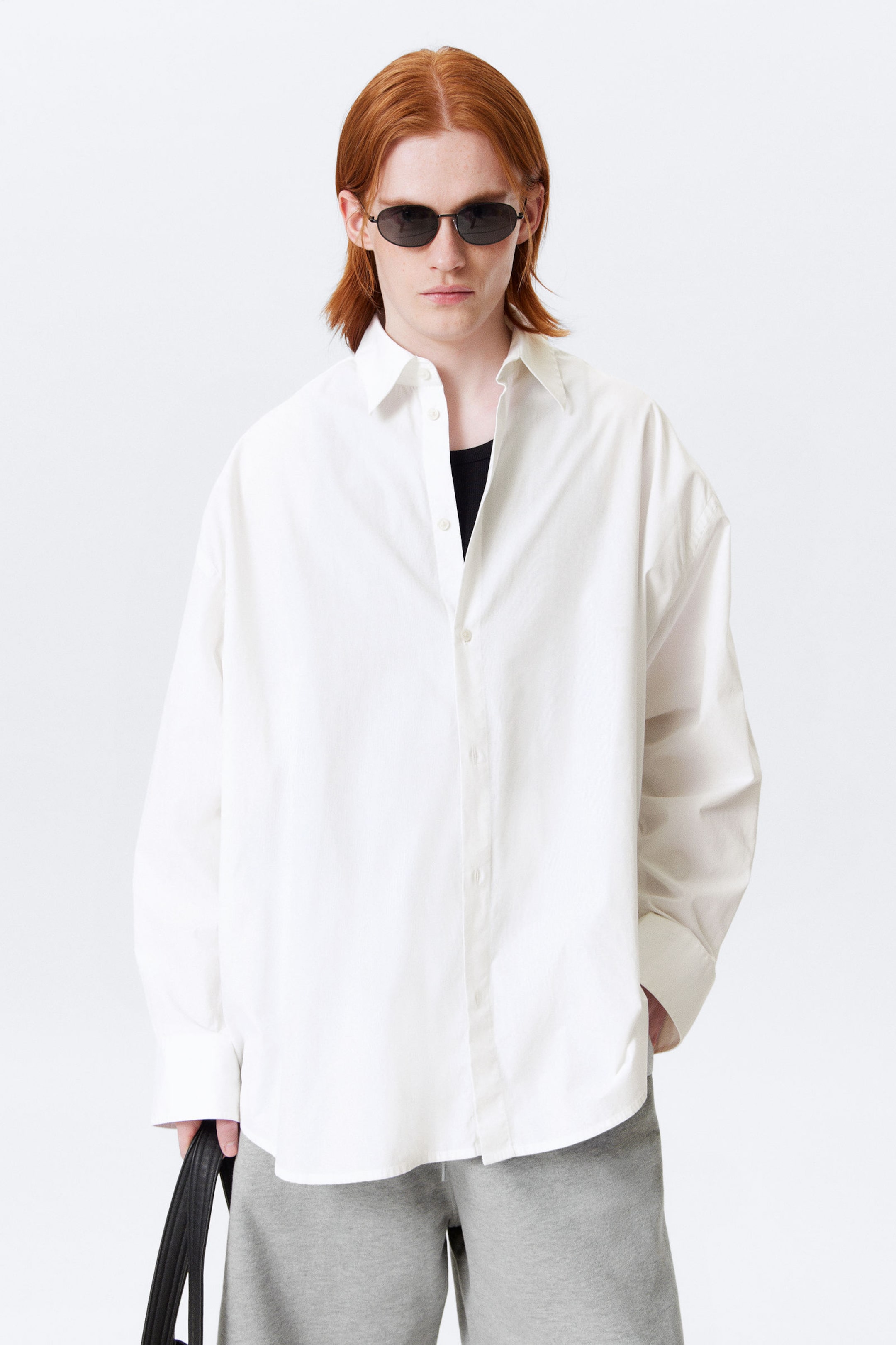 #FFFFFF - Lang oversized katoenen overhemd - 1